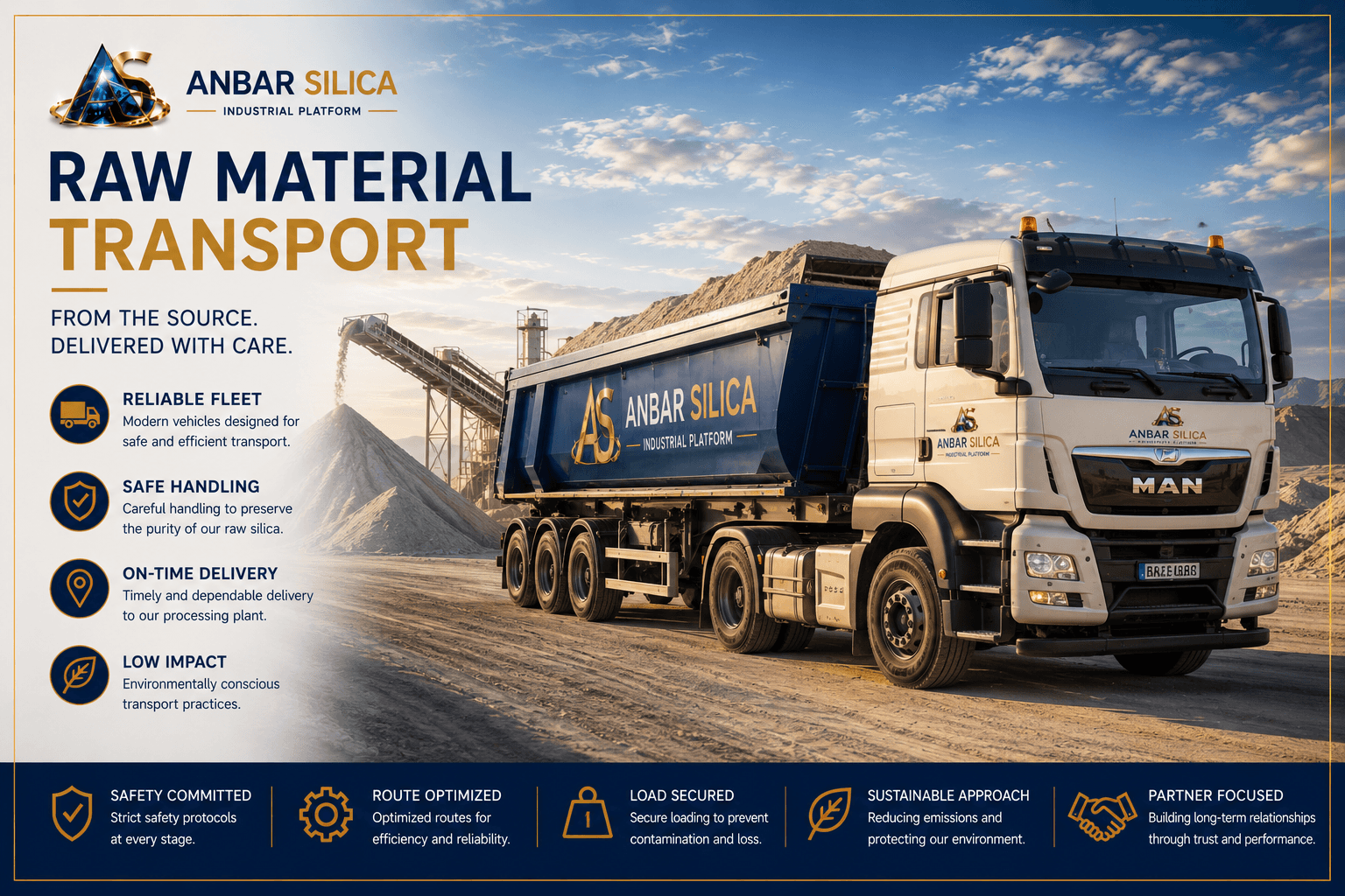 Raw silica material transportation